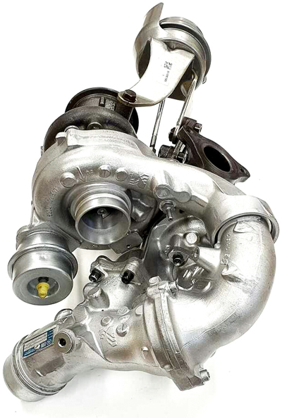 A sequential twin turbocharger assembly from a Mercedes Benz C220