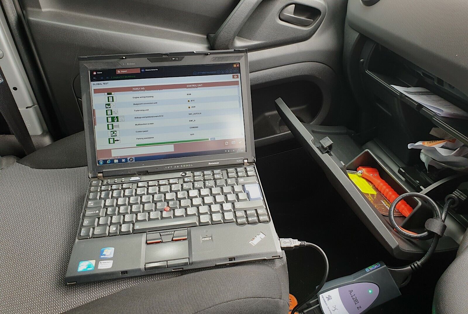 Laptop computer connected to OBDII port