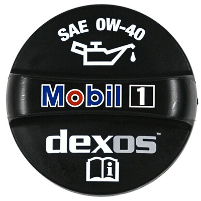 An engine oil filler cap with the oil symbol and manufacturers recommended viscosity and type of motor oil 