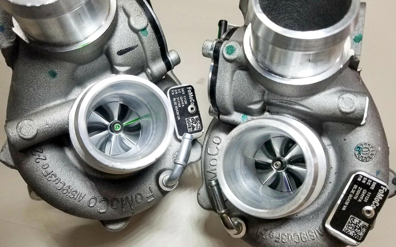Twin turbochargers for a 3.5-liter EcoBoost V-6 engine
