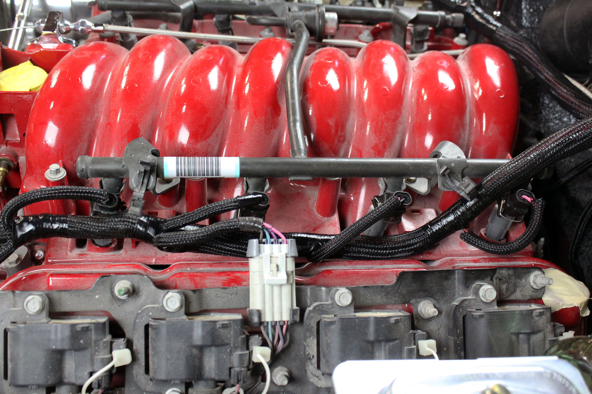 LS engine fuel rail with injectors 