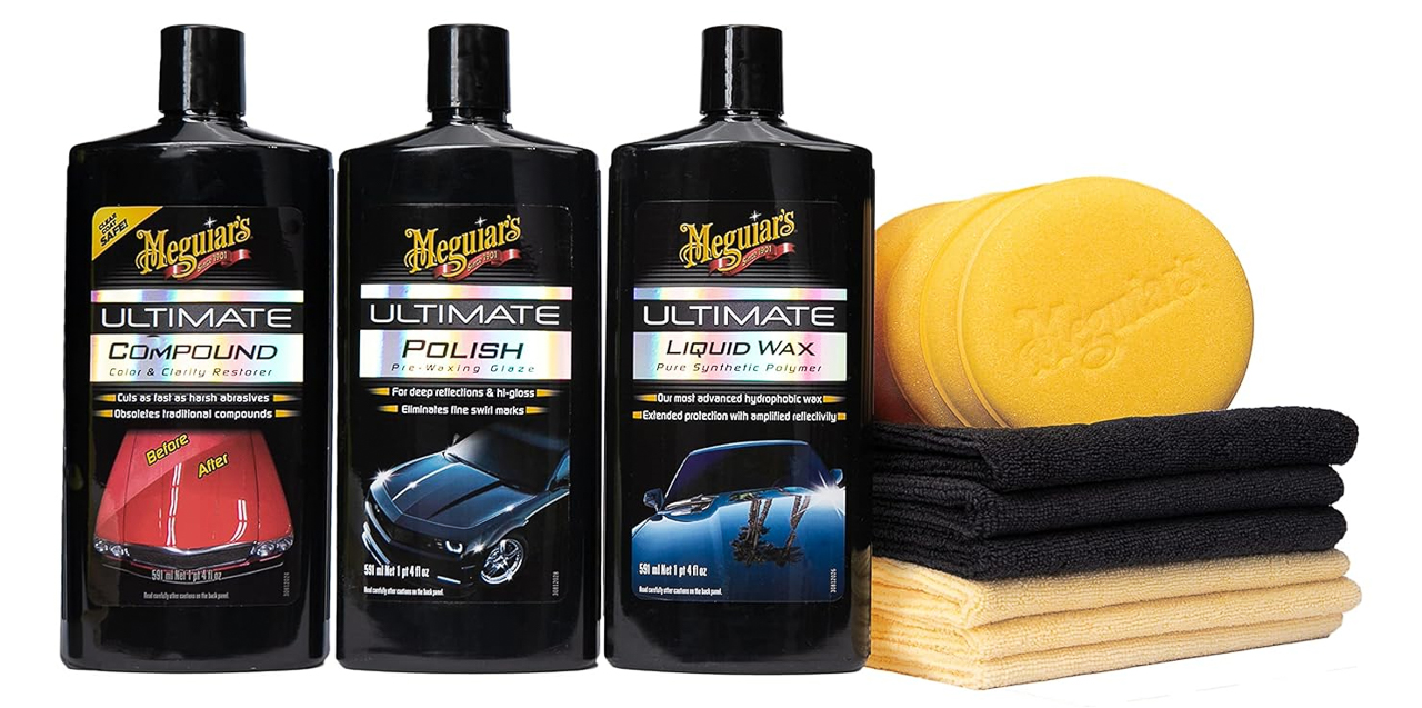mequiars brand ultimate 3-step polish and wax kit. 