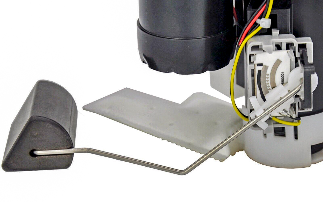 A gas gauge fuel sending unit on a fuel pump assembly