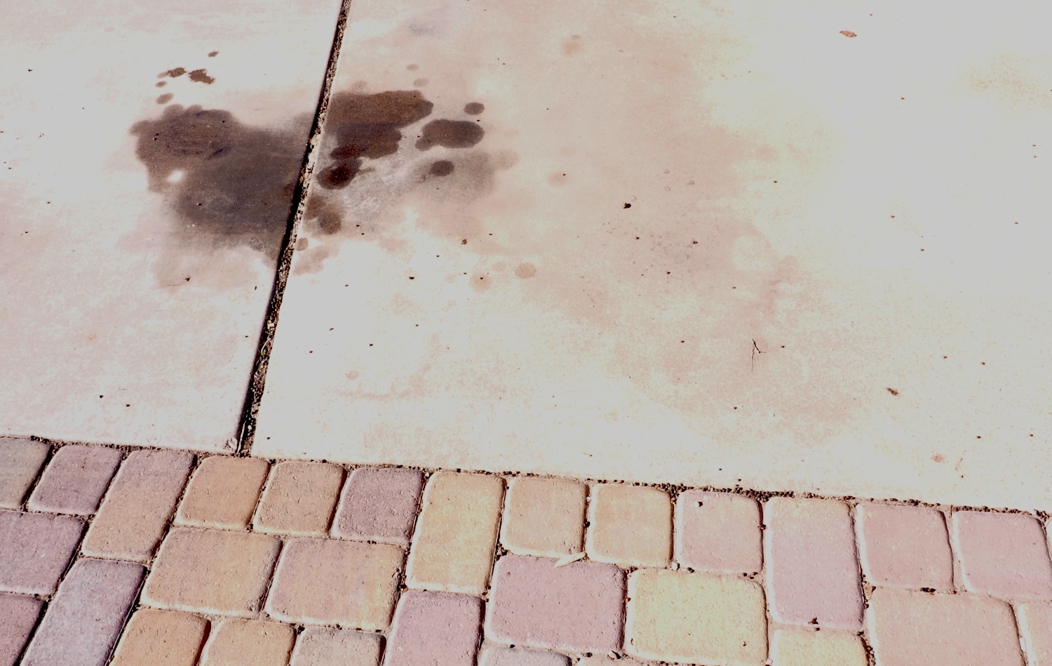 Oil on concrete driveway with paver border