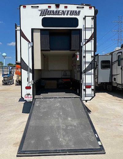 2017 Grand Design Momentum 376TH Toy Hauler - garage open