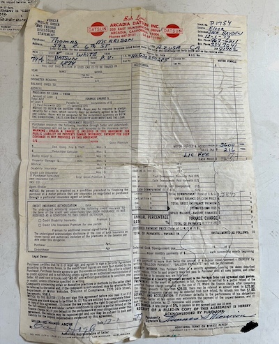 1977 Datsun 620 - original invoice