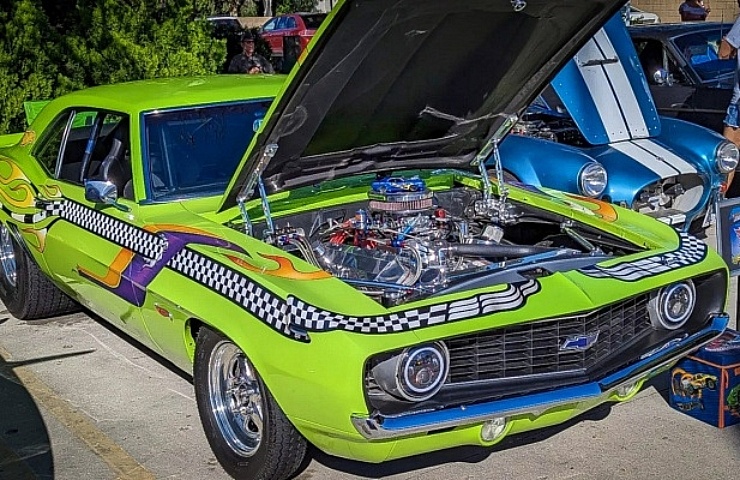 1969 Chevrolet Camaro pro street - right front profile - hood-up - featured