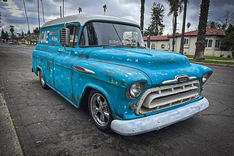 1957 Chevy panel truck - right front profile