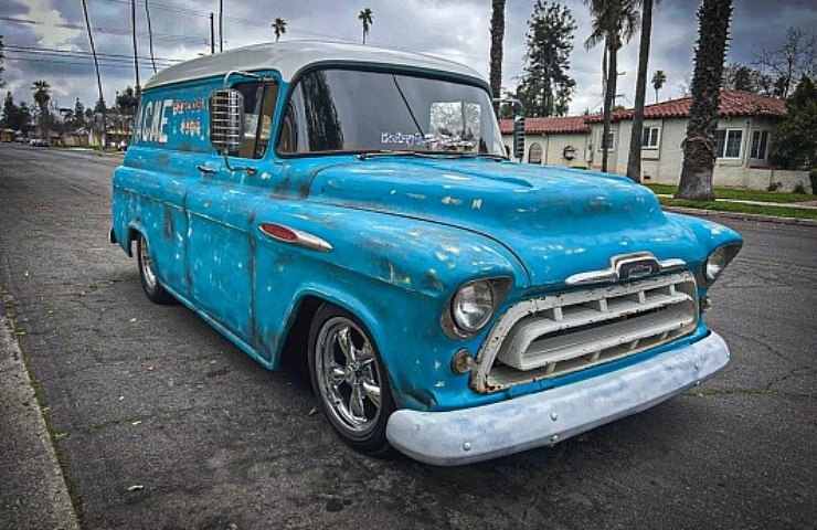 1957 Chevy panel truck - right front profile