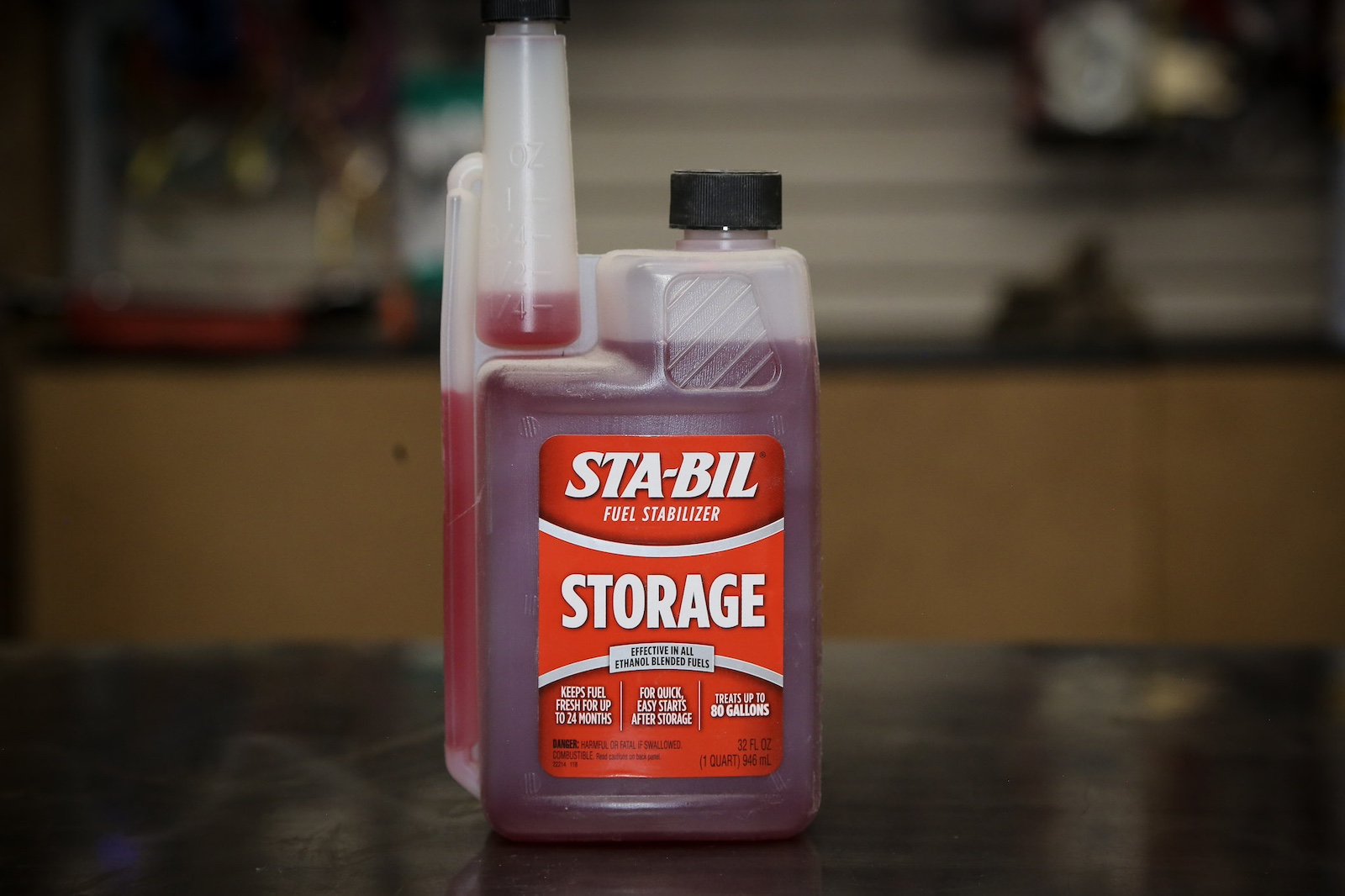 A bottle of Sta-Bil fuel stabilizer.