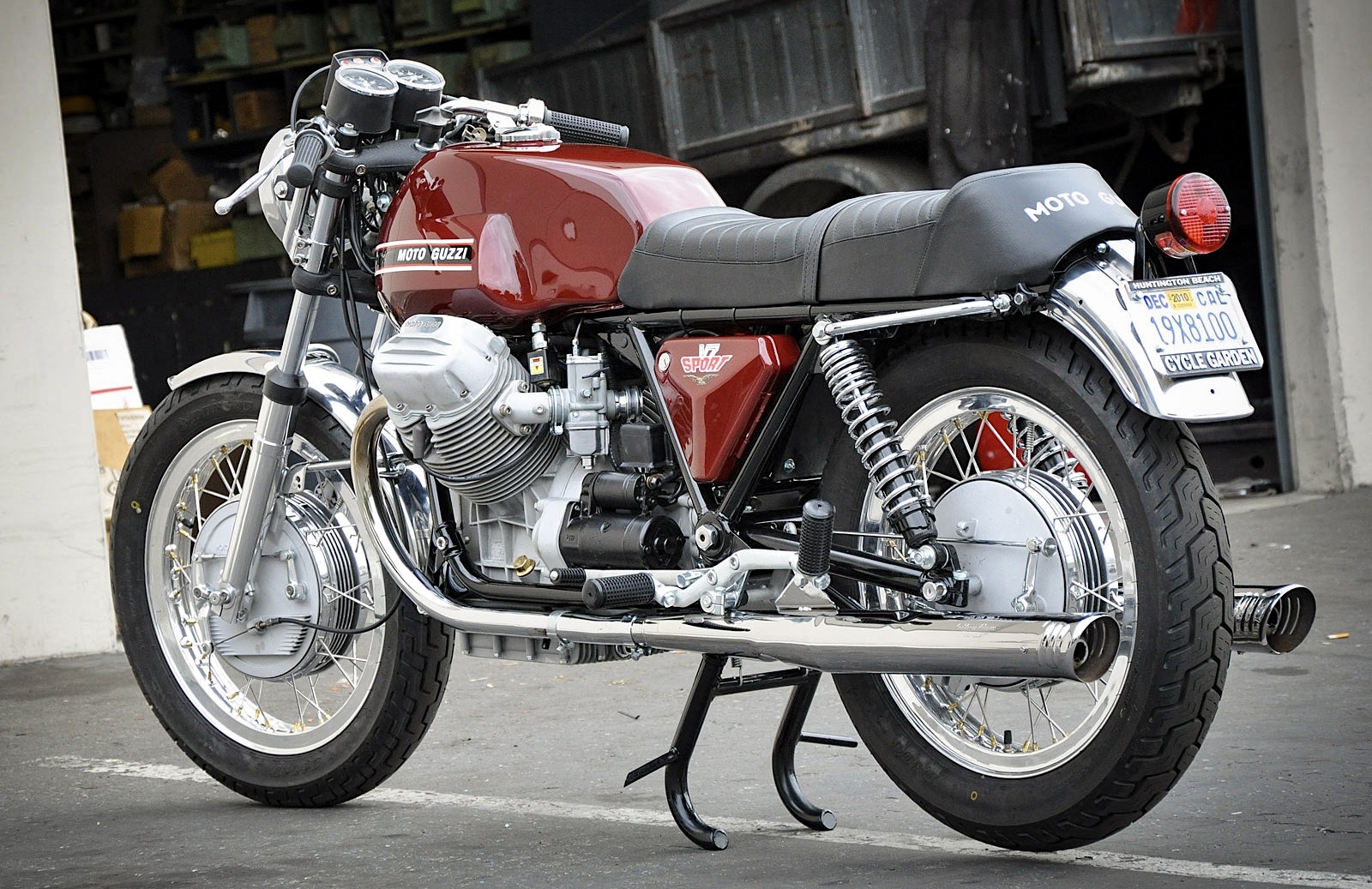 1973 Moto Guzzi V7 Sport left rear profile