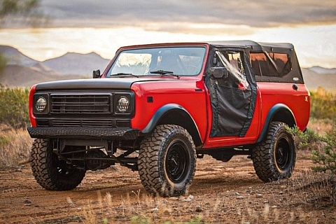 1978 International Harvester Scout OEM+ left front profile at sunset