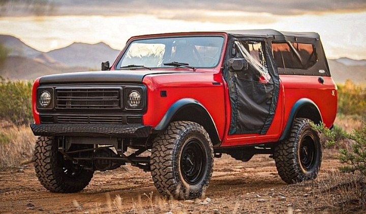 1978 International Harvester Scout OEM+ left front profile at sunset